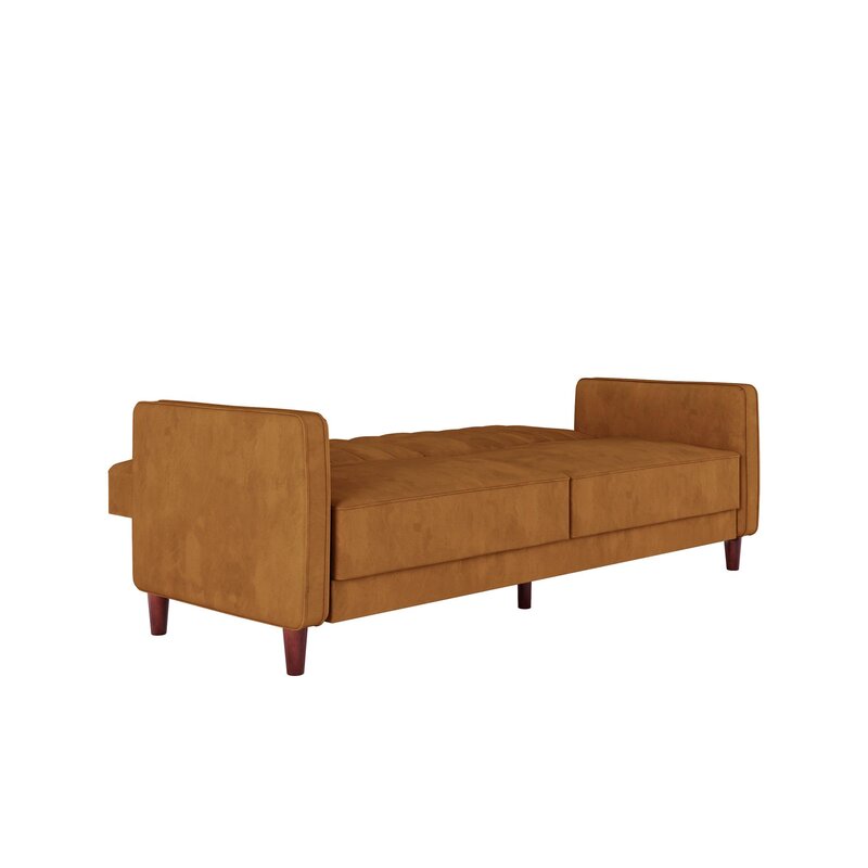 Perdue 81.5 Square Arm Sleeper Rust Velvet Imani Tufted Transitional futon