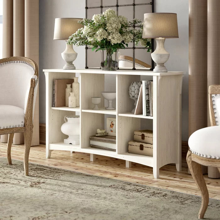 Pernell 30'' H x 48'' W Cube Bookcase Antique White Showcases Six Open Compartments