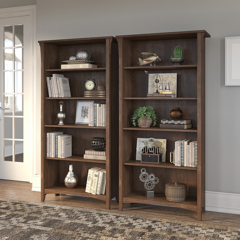 Ash Brown 63'' H x 32'' W Standard Bookcase (Set of 2) 5 Shelf Bookcase Set of 2 Brings Comfortable Storage and Display to Any Room in your Home