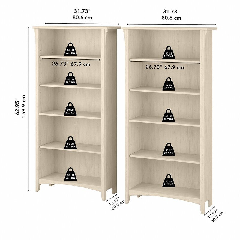 Antique White 63'' H x 32'' W Standard Bookcase (Set of 2) 5 Shelf Bookcase Set of 2 Brings Comfortable Storage and Display To Any Room in your Home