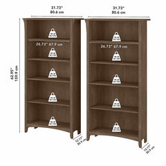 Ash Brown 63'' H x 32'' W Standard Bookcase (Set of 2) 5 Shelf Bookcase Set of 2 Brings Comfortable Storage and Display to Any Room in your Home