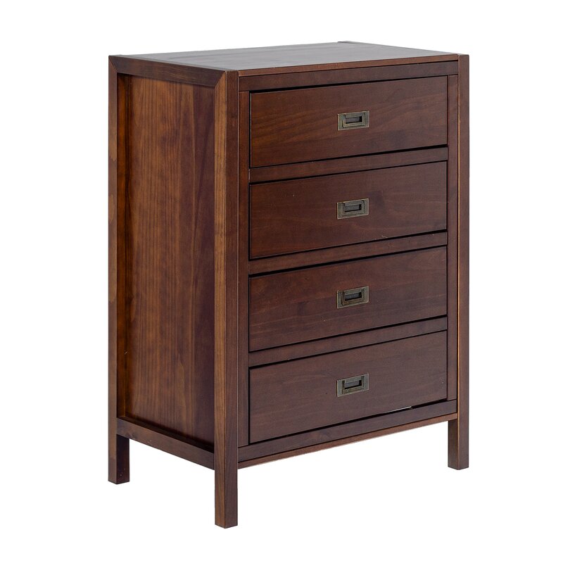 Walnut Petrillo Vertical 4 Drawer 30'' W Chest Solid Pine Wood