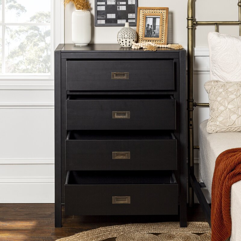 Black Petrillo 4 Drawer 30'' W Chest Finished Interiors and Metal Hardware