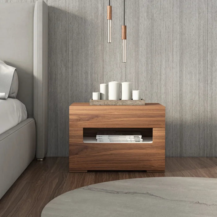 Pfarr 16'' Tall 2 - Drawer Nightstand in Walnut with LED Lighting Shelf