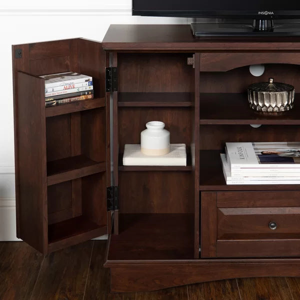 Traditional Brown TV Stand for TVs up to 48" with Cable Management Adjustable Shelves