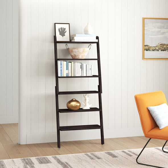 1 - Solid Wood Ladder Bookcase Open Leaner Shelf Provides Ample Storage For Everything From Books and Shoes To Plants and Decorative Objects