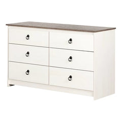 White Wash/Weathered Oak Plenny 6 Drawer 52'' W Solid Wood Double Dresser