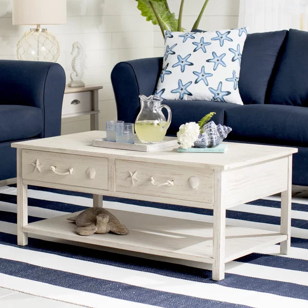 Solid Wood Pocklingt Coffee Table with Storage Coastal Charm
