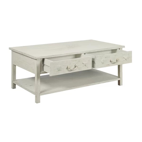 Solid Wood Pocklingt Coffee Table with Storage Coastal Charm