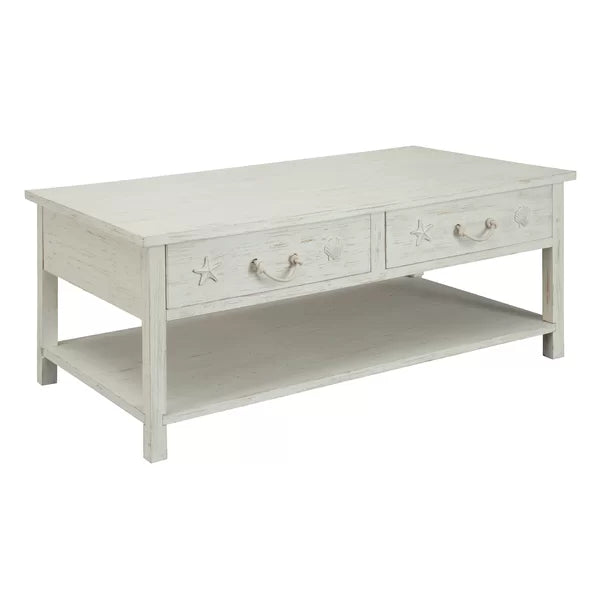Solid Wood Pocklingt Coffee Table with Storage Coastal Charm
