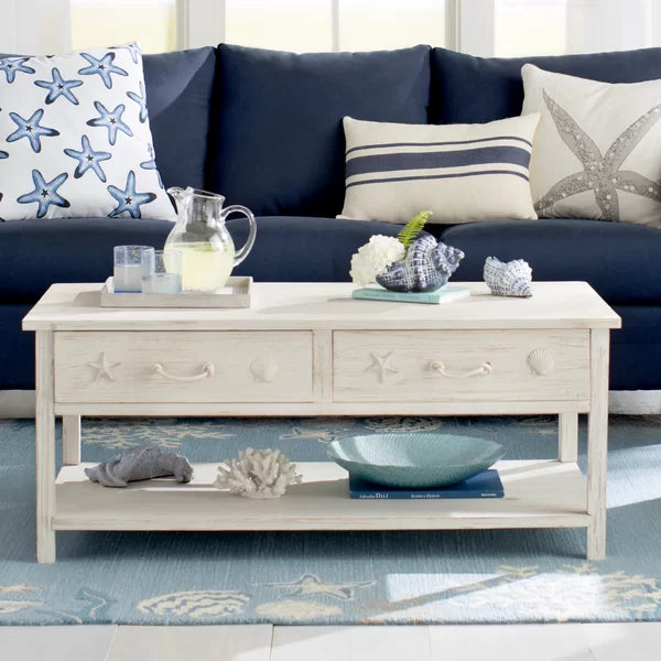 Solid Wood Pocklingt Coffee Table with Storage Coastal Charm