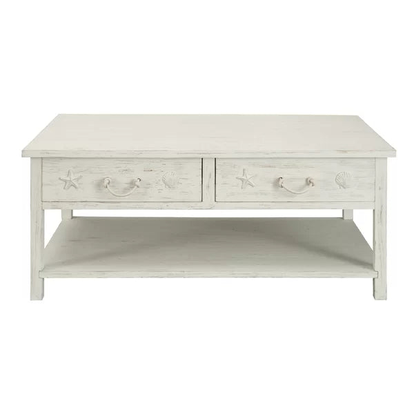 Solid Wood Pocklingt Coffee Table with Storage Coastal Charm