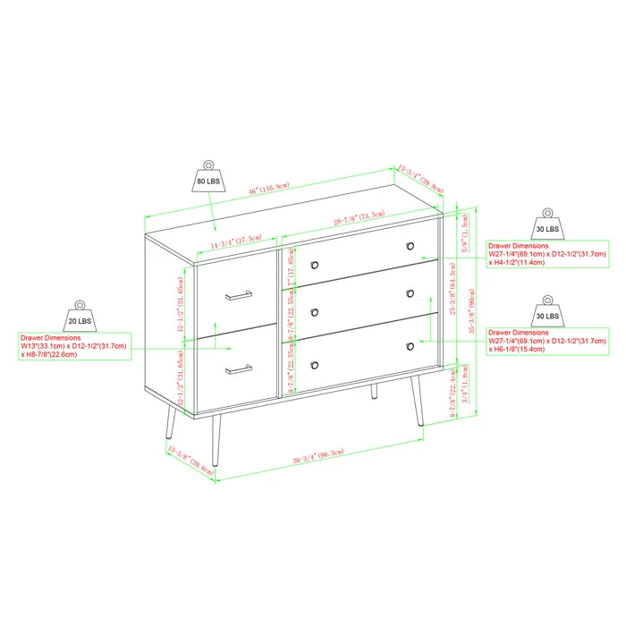 Birch Polett 5 Drawer 46'' W Dresser Brings Sleek Storage to Any Space