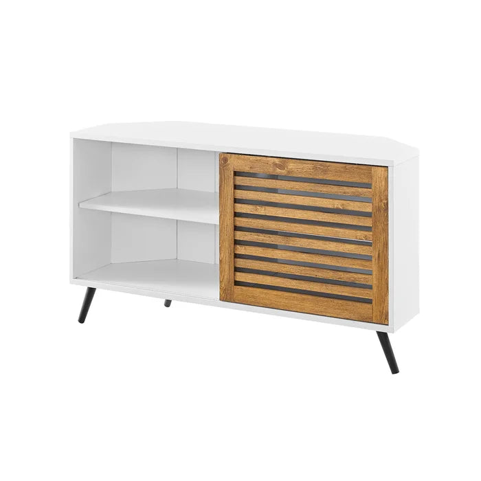 Barnwood Solid White Polito Corner TV Stand for TVs up to 50" Adjustable Shelves