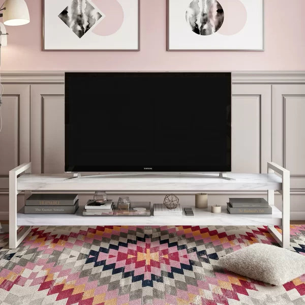 Solid Wood with Sturdy White Metal Legs Poly TV Stand for TVs up to 75" Perfect for Living Room