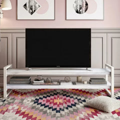 Solid Wood with Sturdy White Metal Legs Poly TV Stand for TVs up to 75" Perfect for Living Room