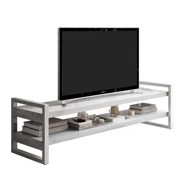 Solid Wood with Sturdy White Metal Legs Poly TV Stand for TVs up to 75" Perfect for Living Room