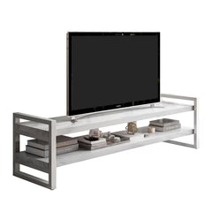 Solid Wood with Sturdy White Metal Legs Poly TV Stand for TVs up to 75" Perfect for Living Room