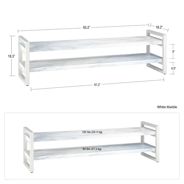 Solid Wood with Sturdy White Metal Legs Poly TV Stand for TVs up to 75" Perfect for Living Room