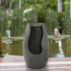 Polystone Modern Pot Outdoor Fountain Made of Durable Concrete