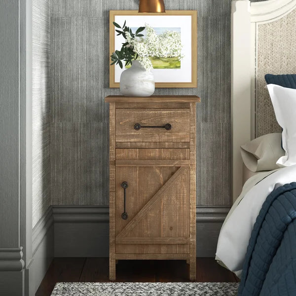 Pooler 33.75'' Tall 1 - Drawer Solid Wood Nightstand in Brown Distressed Finish