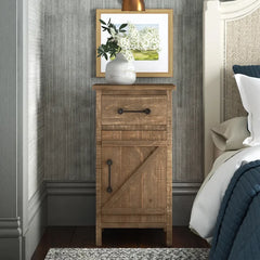 Pooler 33.75'' Tall 1 - Drawer Solid Wood Nightstand in Brown Distressed Finish