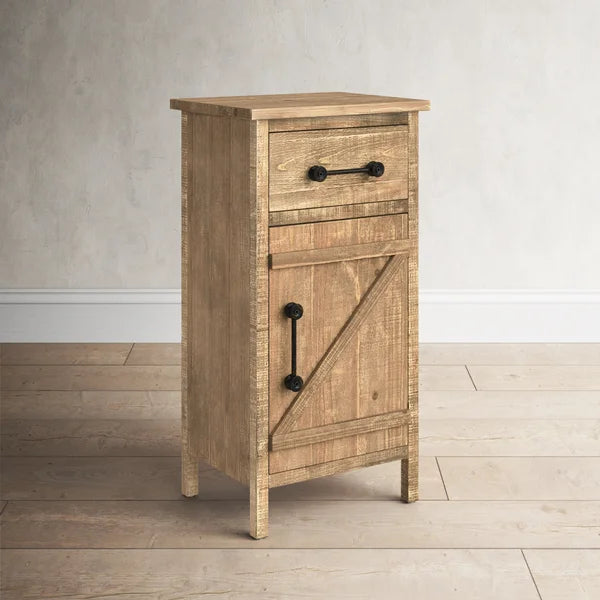 Pooler 33.75'' Tall 1 - Drawer Solid Wood Nightstand in Brown Distressed Finish