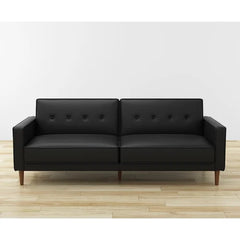 Black Faux Pooler Twin 80'' Wide Faux Leather Split Back Convertible Sofa