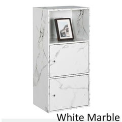 2-Door Storage Cabinet - White Faux Marble Additional Space for Office Essentials