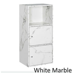 2-Door Storage Cabinet - White Faux Marble Additional Space for Office Essentials