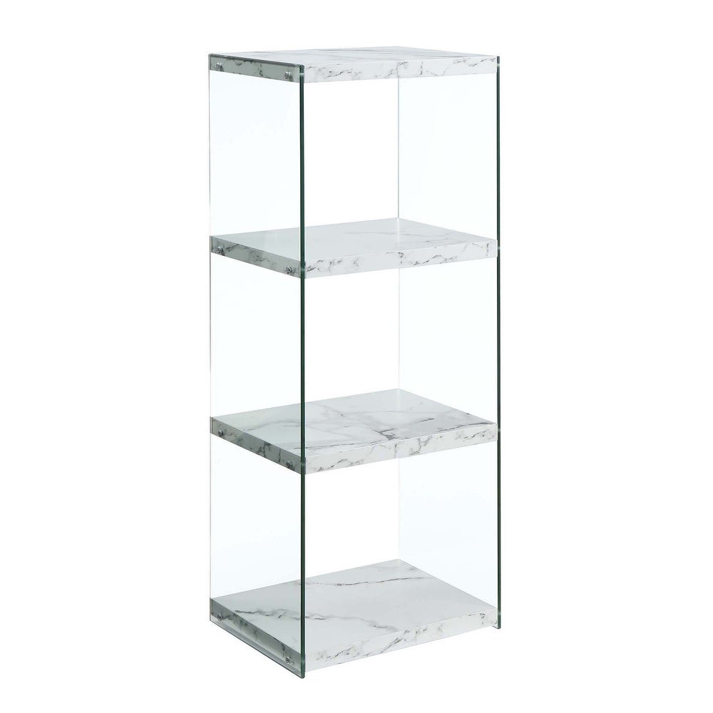 4-tier Wood and Glass Tower Bookcase - White Faux Marble Perfect Addition to your Home