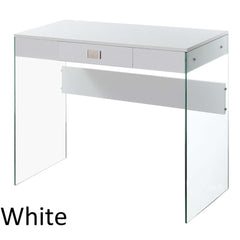 Glass 36" Desk - White Built from Particleboard, Melamine, & Tempered Glass