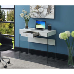 Glass 36" Desk - White Built from Particleboard, Melamine, & Tempered Glass
