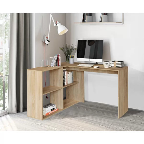 Beech L-Shape Desk Cubes for Storage Sturdy Functional Providing a Perfect Office Corner