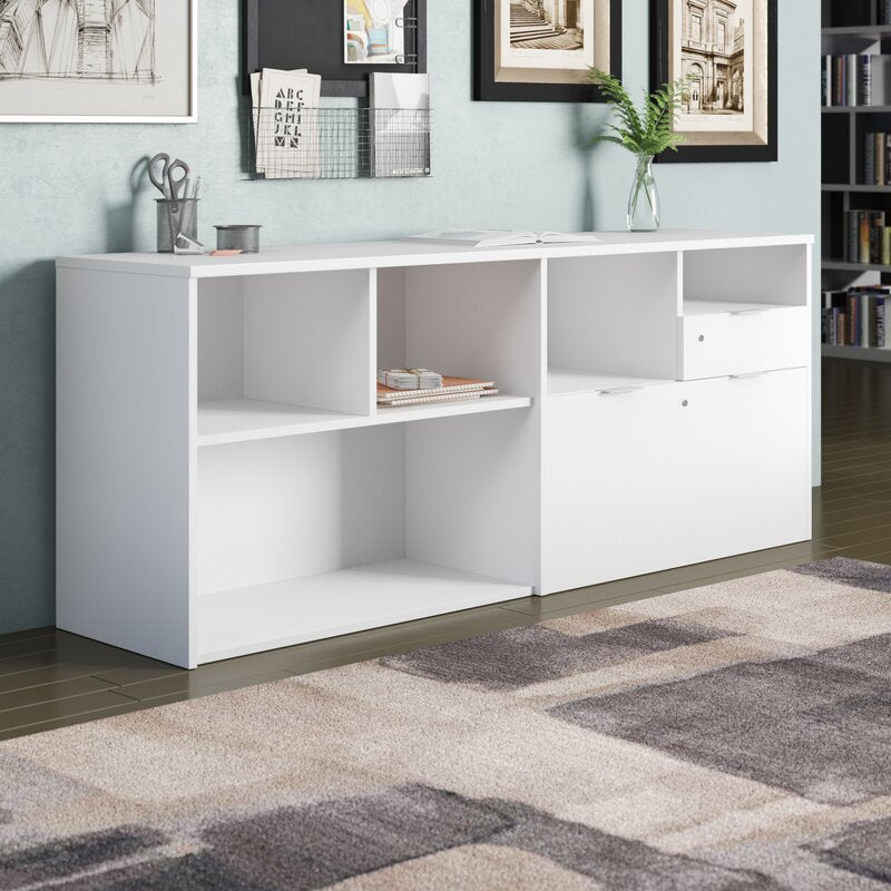 White 71.1'' Wide 2 - Drawer Filing Credenza One Utility Drawer, One File Drawer with Letter/Legal Filing System and Five Open Storage Compartments