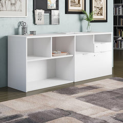 White 71.1'' Wide 2 - Drawer Filing Credenza One Utility Drawer, One File Drawer with Letter/Legal Filing System and Five Open Storage Compartments