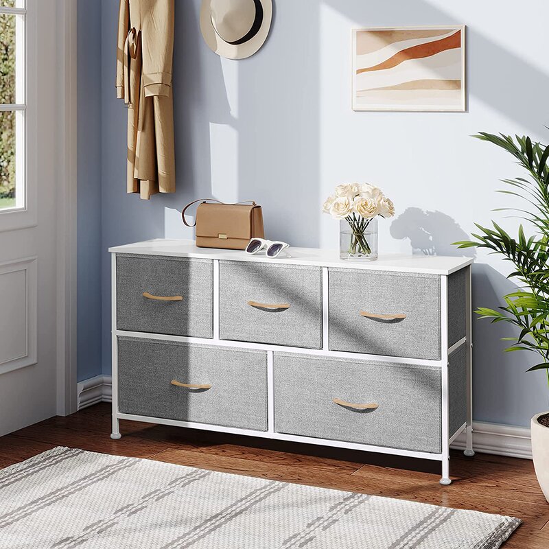 5 Drawer Storage Chest 5 Easy-to-Pull Fabric Drawers 2 Bigger Drawers