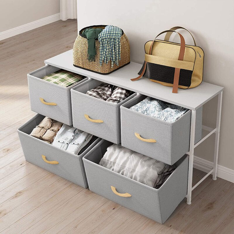 5 Drawer Storage Chest 5 Easy-to-Pull Fabric Drawers 2 Bigger Drawers