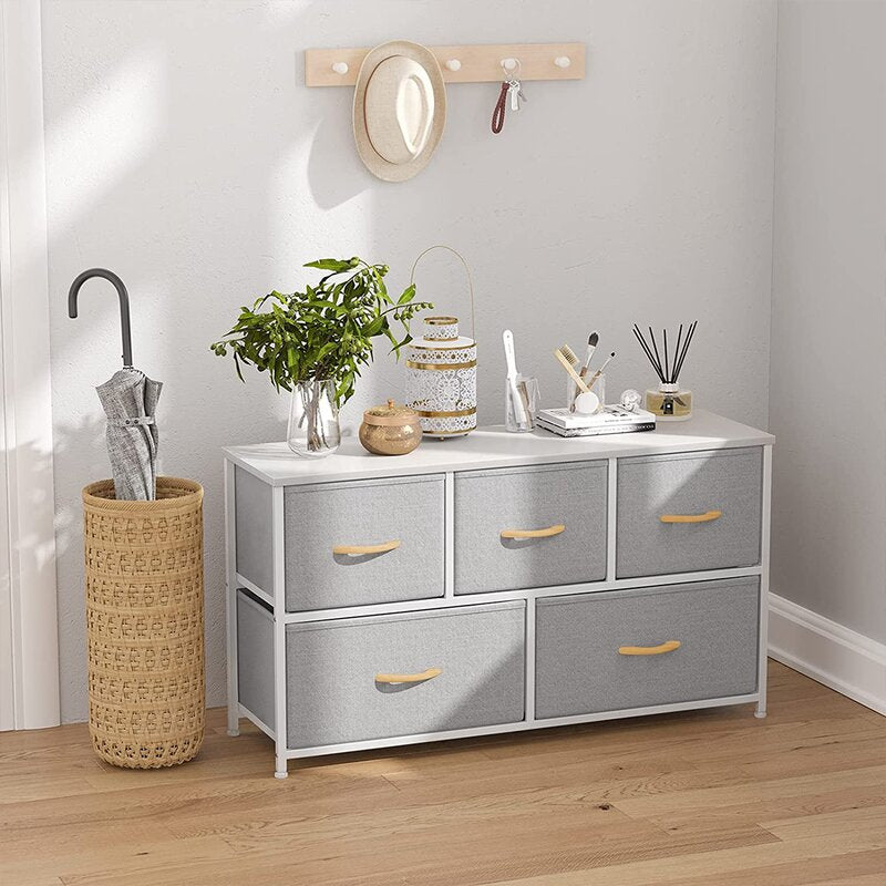 5 Drawer Storage Chest 5 Easy-to-Pull Fabric Drawers 2 Bigger Drawers