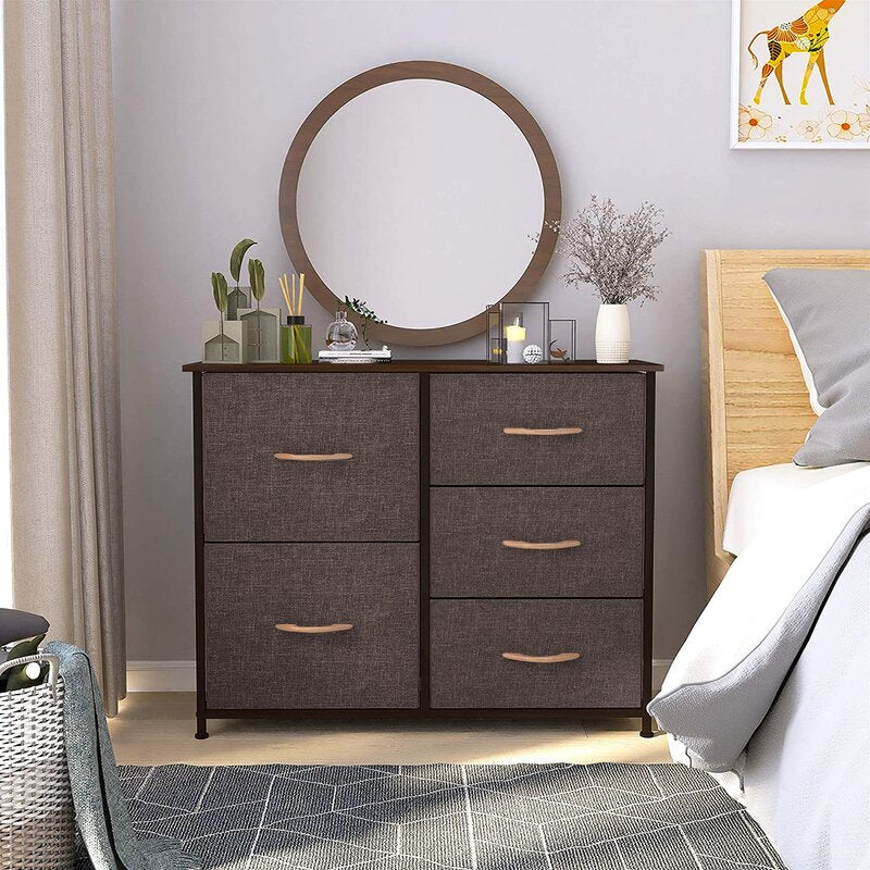 5 Drawer Storage Chest Easy to Assemble  5 Easy-to-Pull Fabric Drawers