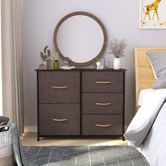 5 Drawer Storage Chest Easy to Assemble  5 Easy-to-Pull Fabric Drawers