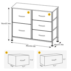 5 Drawer Storage Chest Easy to Assemble  5 Easy-to-Pull Fabric Drawers