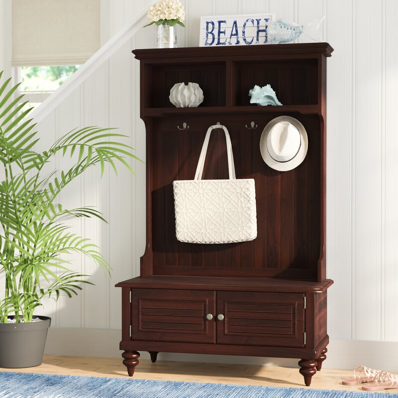 Espresso 40'' Wide Rubberwood Solid Wood Hall Tree with Bench Two Cubby Shelves are Perfect for Stowing Away Purses, Books, Or Baskets of Mail
