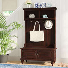 Espresso 40'' Wide Rubberwood Solid Wood Hall Tree with Bench Two Cubby Shelves are Perfect for Stowing Away Purses, Books, Or Baskets of Mail