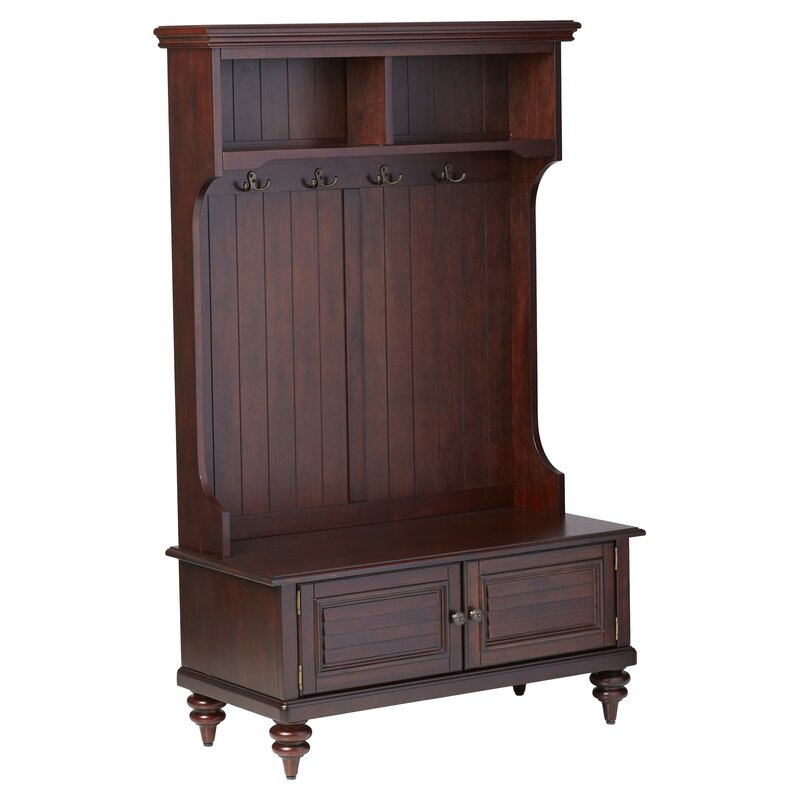 Espresso 40'' Wide Rubberwood Solid Wood Hall Tree with Bench Two Cubby Shelves are Perfect for Stowing Away Purses, Books, Or Baskets of Mail