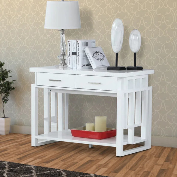 White Probolinggo 42'' Solid Wood Console Table Contemporary Style