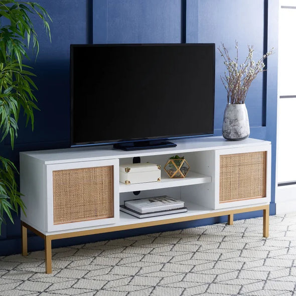 White/Natural TV Stand for TVs up to 55" Crafted from Engineered Wood with a Neutral Finish