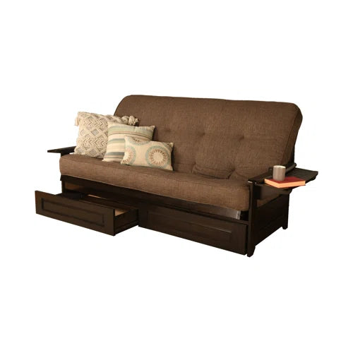 Pugmire Queen 87'' Wide Tufted Back Futon And Mattress with Storage Design