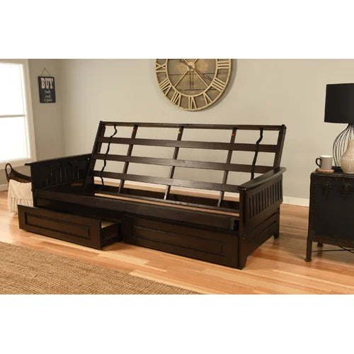 Pugmire Queen 87'' Wide Tufted Back Futon And Mattress with Storage Design