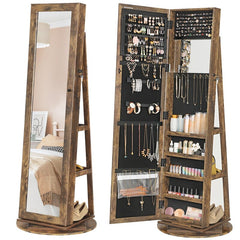 Rustic Brown Jewelry Armoire Mirror Spacious Cabinet